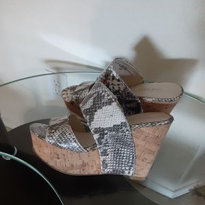 Snakeskin wedge platform sandals man-made material
